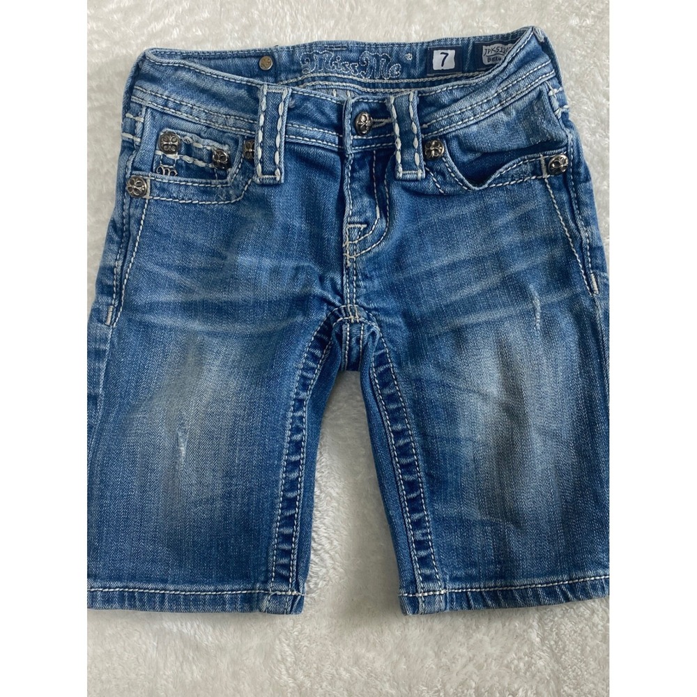 Miss Me Girls Denim‎ Thick Stitch Jean Shorts Embellished Pockets Size 7